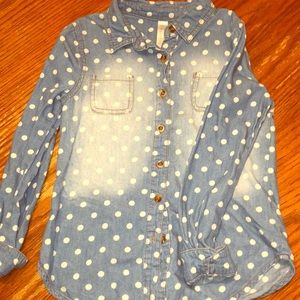White Polka Dot Chambray Button Up